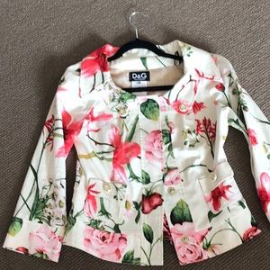D&G Floral Cream Blazer Jacket with Pink & Green Botanical Print